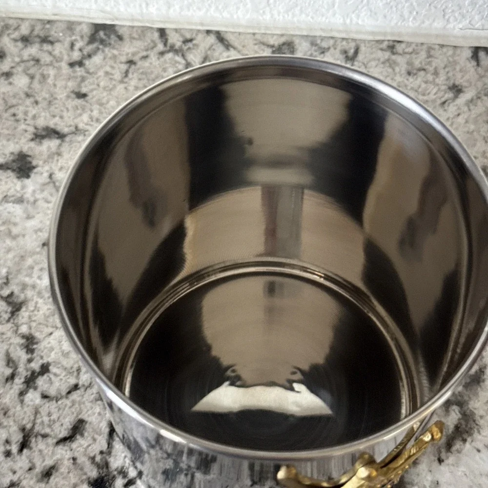 Vintage Mizar Chando India Stainless Steel Ice Bucket Crown Lid Brass Emblem MCM